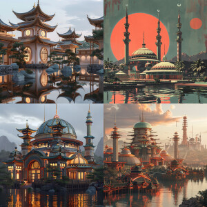 Traditional Mosque Japanese style ultrafuturistic
