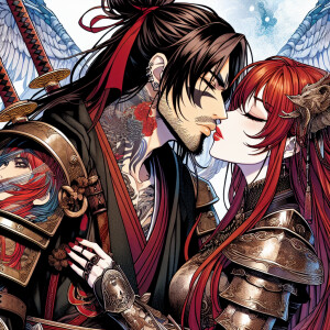 Renji Abarai from the anime “Bleach” kisses Erza Scarlet from th...