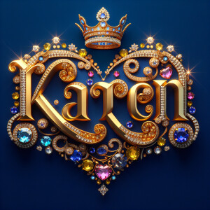 Craft a 3-D image showcasing the name 'KAREN' in a luxurious gol...