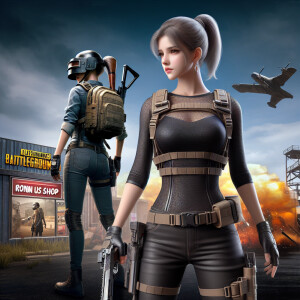 Игрок девушка один в один из игры PUBG и надписью RONIN US SHOP