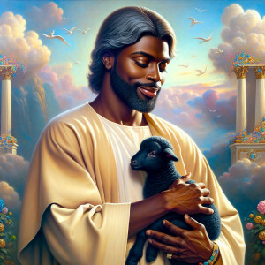 Oil painting of an African-American man resembling Jesus Christ,...