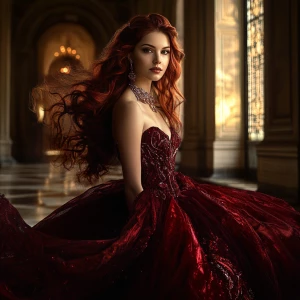 A breathtakingly beautiful young woman with flowing, cascading d...