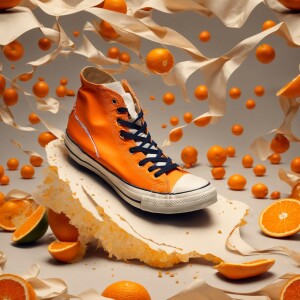 Photorealistic. High heeled Converse sneaker. The heel piercing...