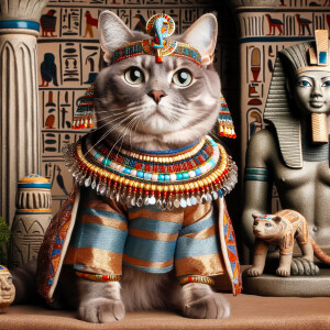 A cat in ancient Egypt dressed like an ancient Egyptian, queen