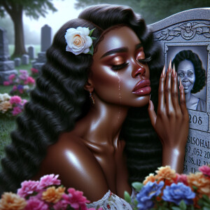 A beautiful light-skinnedb African-American woman with long wavy...