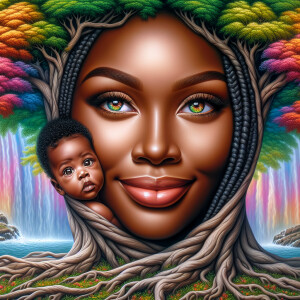 Create a close-up, hyper-realistic 3-D oil painting of a tree wi...