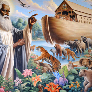 A close-up and detailed wall painting focusing on Noah, depicted...