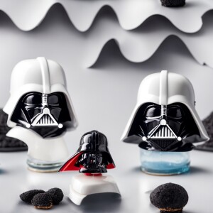 Cute Darth Vader figurine, white background, clean and close-up...