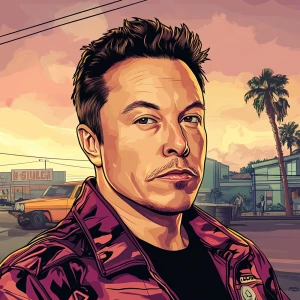 Elon Musk in GTA art style — — in the style of a Grand Theft Au...