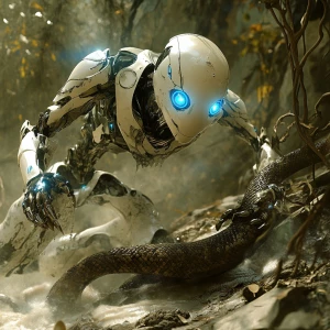 Generate an image depicting a sleek, futuristic robot with radia...