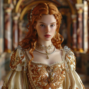 Create a photorealistic image of a light ginger-haired model wal...
