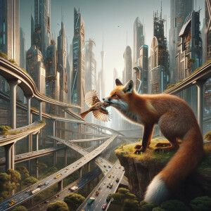 fox holds a sparrow