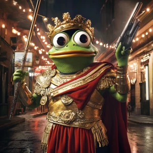 Pepe the Frog in carton style dressed as an ancient Roman empero...