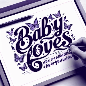 Create a design featuring the phrase "baby loves" in various cal...