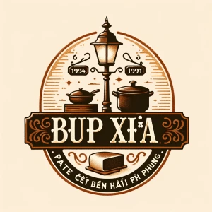 Create a logo for "Bếp xưa - Pate cột đèn Hải Phòng" featuring a...