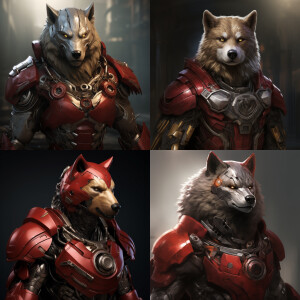 A wolf in an iron man costume.