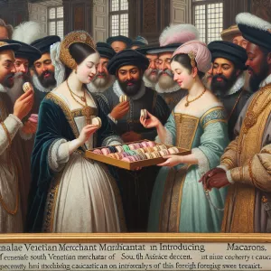 A historical scene depicting a female Venetian presenting macaro...