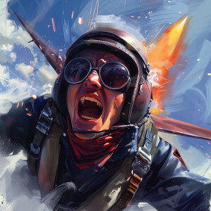 Нарисуйте изображение летчика, который летит в ракете, управляем...