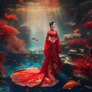 Chinese antique wedding dress，red theme，Beautiful woman with a...