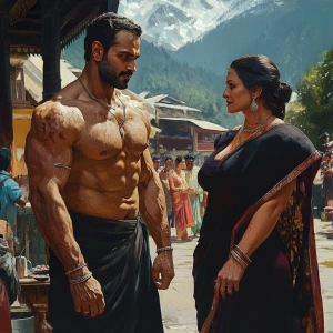 Hyperrealism fantasy photo , a muscular, sweaty criminal man  gr...