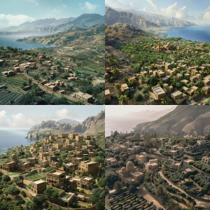 Yemeni architecture, village with coffe farms around mountains a...