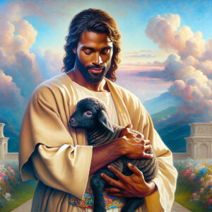 Oil painting of an African-American man resembling Jesus Christ,...
