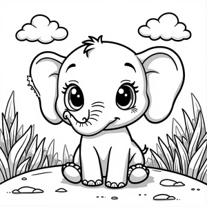 Create a coloring page design with thick lines, featuring a chib...