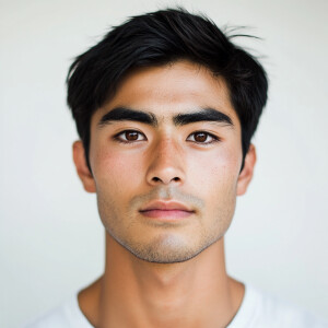 Portrait of a 21-year-old Japanese man with a clean face looking...