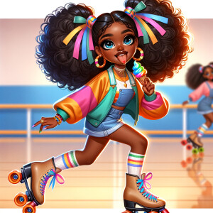 Create a caricature African American women with huge blue eyes c...