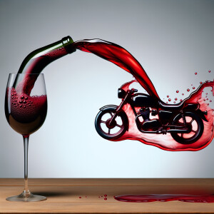 Wine pouring out of a wine bottle, and as it gets near the table...