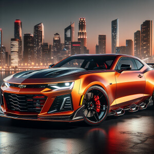 A full body view of a limited edition 2020 Camaro, orange metall...