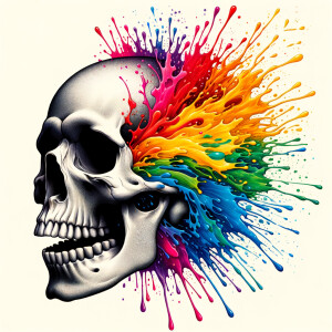 A cool simply skull with a rainbow splatter in the background
