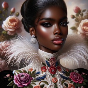 "Create a portrait of an elegant African-American woman with med...