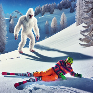 A man skiing downhill falls and breaks his leg, as he lays there...
