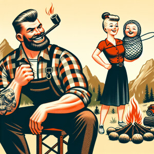 Popeye Olive Oil and Sweet pea having Fun camping in the mountai...