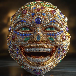 Create a photorealistic 8K UHD image of a 3D smiling face, intri...