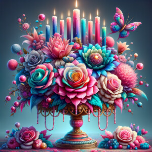 Craft a digital artwork that dramatically amplifies the colorful...
