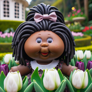 African-American cabbage patch doll with huge dimples,
Her hair...