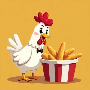 cartoon chicken eating kfc chicken