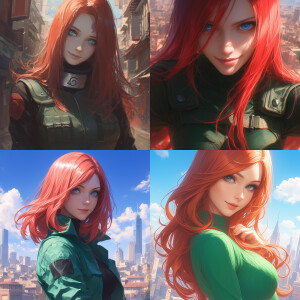 1girl, uzumaki in anime noruto, red hair, blue eyes, beautifull,...