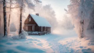 Capture the serene and magical essence of a winter landscape jus...
