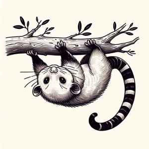 Cute illustration of a possum hanging upside down. Tattoo design...