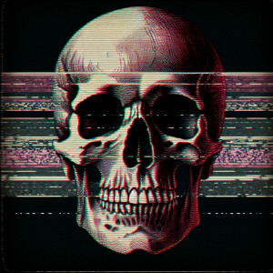A skull in VHS style