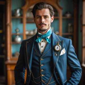 Photography, look to the front, a groom in a Victorian suit with...