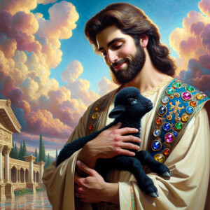Oil painting of an African-American man resembling Jesus Christ,...
