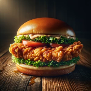 Crisp chicken sandwich with moder oil on it