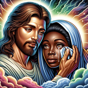 Ensure that the image distinctly represents both Jesus Christ an...