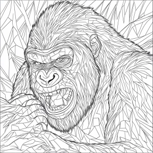 Create a coloring page design with thick lines, featuring a Gori...