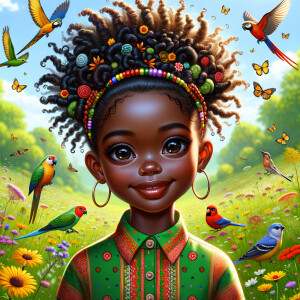 Create an image of a african-American young girl with a joyful e...