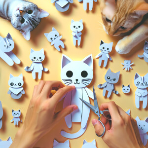 Real Cats cutting out paper cat  dolls, cute